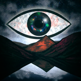 All seeing eye under a starry sky on a lake surrounded by a shadow of mountains digital art
