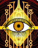 open 3rd eye surrounded by a golden tribal digital art